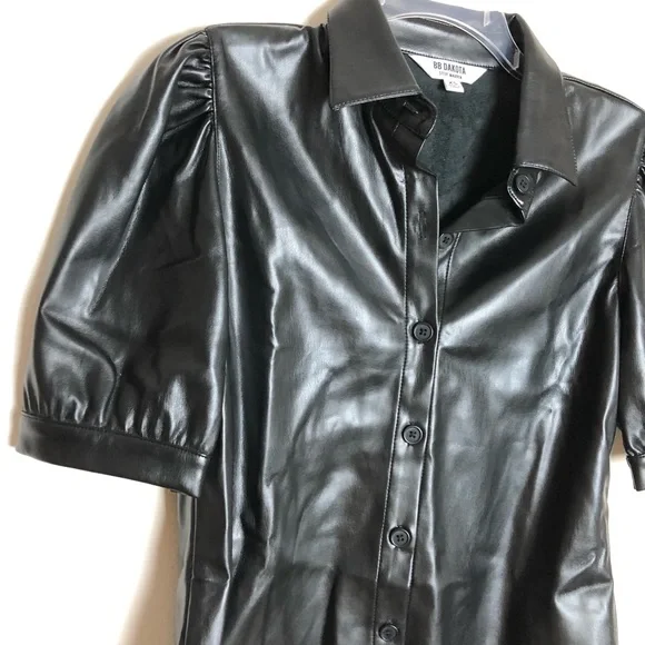 BB Dakota Puff Sleeve Leather Tuxedo Top XS - Picture 7 of 10